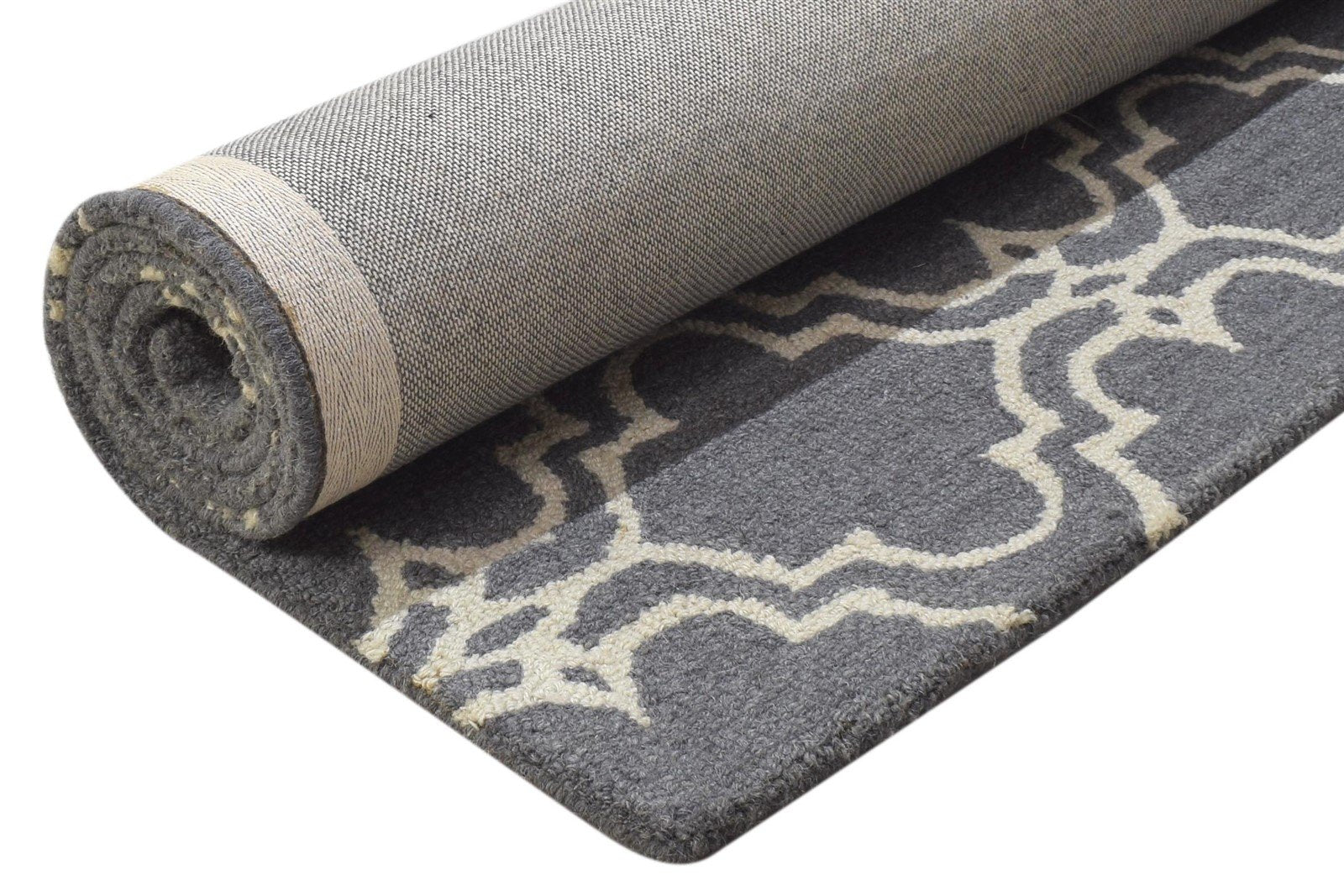 Wool Charcoal Rug 4' X 6' Modern Hand Tufted Moroccan Trellis Room Size Carpet 