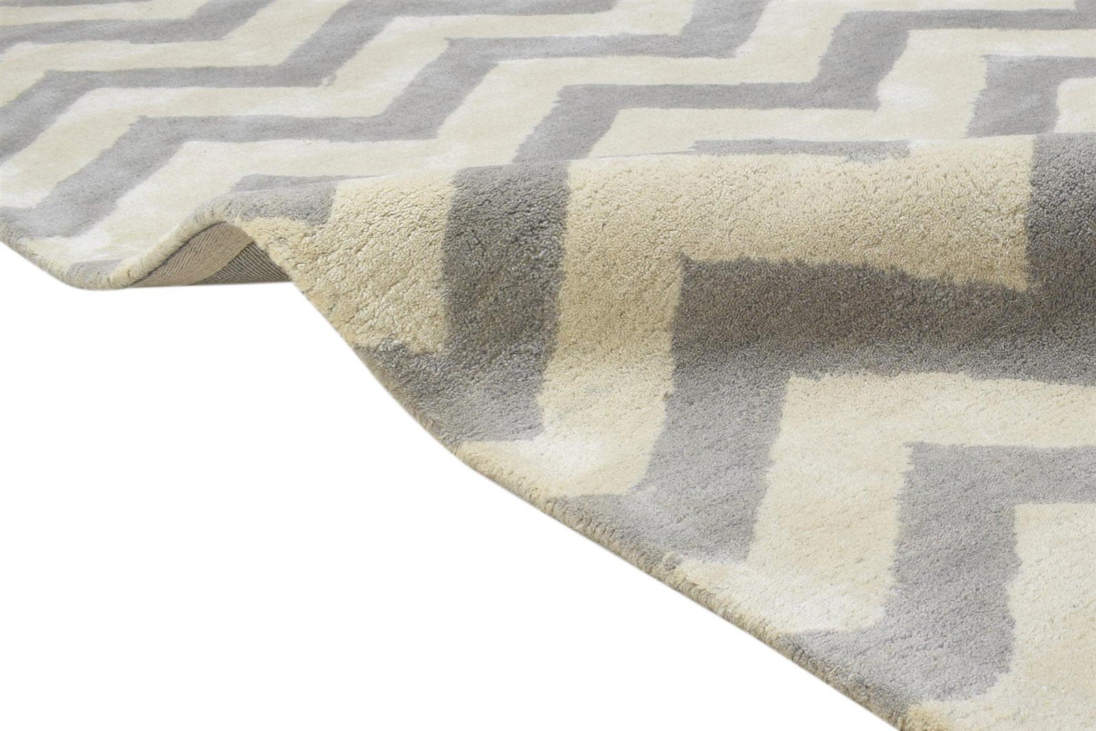 Hand Tufted Grey Wool Rug 4' X 6' Modern Scandinavian Chevron Room Size Carpet 