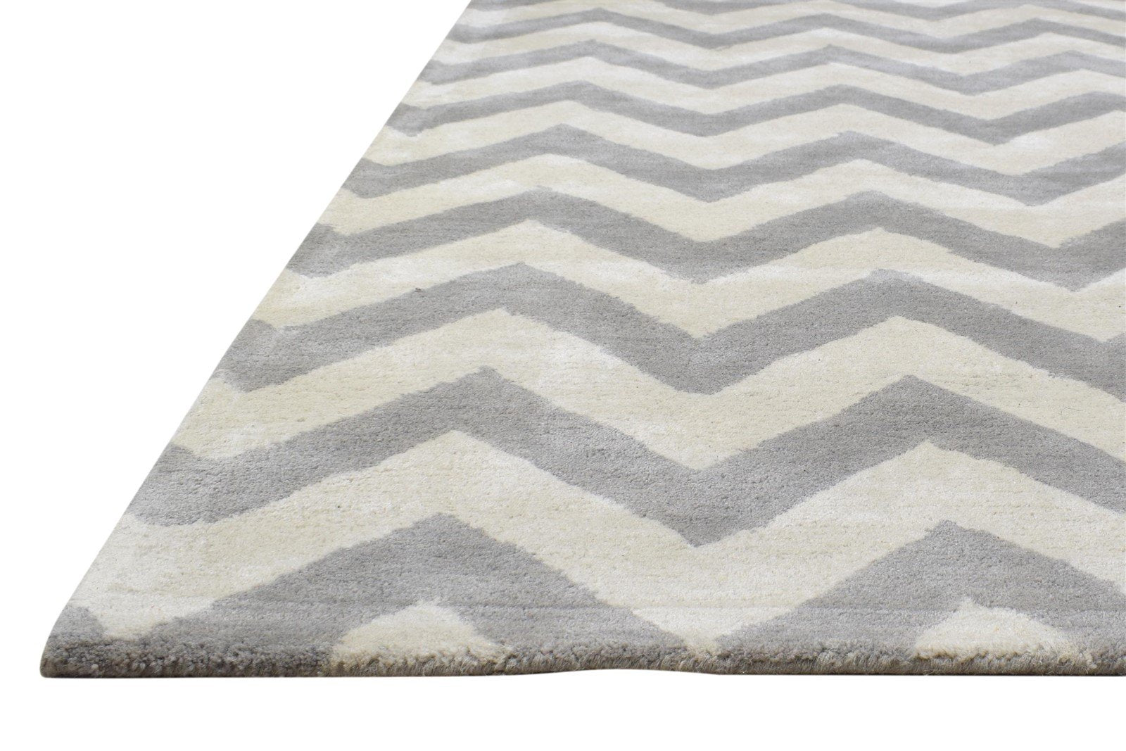 Hand Tufted Grey Wool Rug 4' X 6' Modern Scandinavian Chevron Room Size Carpet 