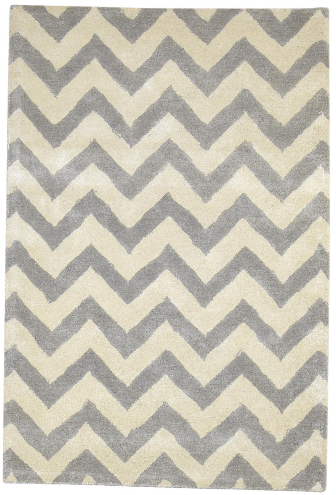 Hand Tufted Grey Wool Rug 4' X 6' Modern Scandinavian Chevron Room Size Carpet 