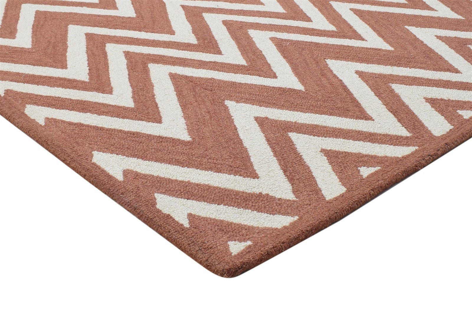 4' X 6' Rug Wool Rust Modern Hand Tufted Scandinavian Chevron Room Size Carpet 