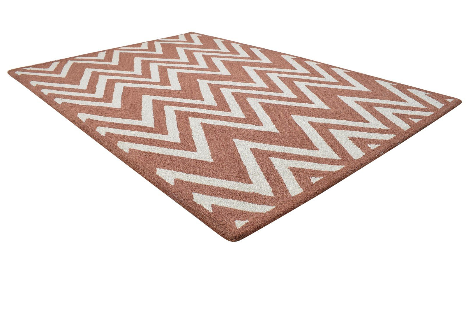 4' X 6' Rug Wool Rust Modern Hand Tufted Scandinavian Chevron Room Size Carpet 