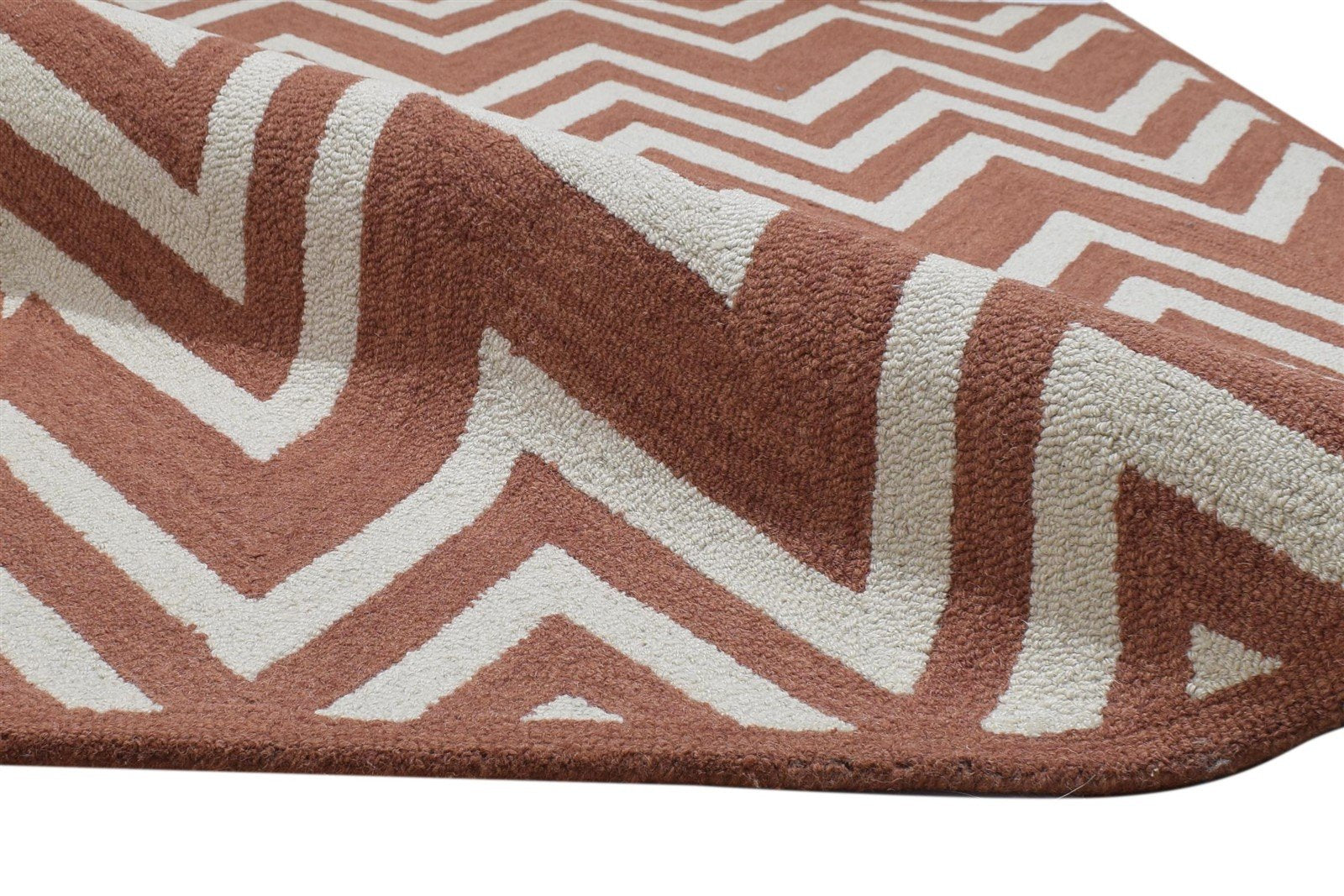 4' X 6' Rug Wool Rust Modern Hand Tufted Scandinavian Chevron Room Size Carpet 