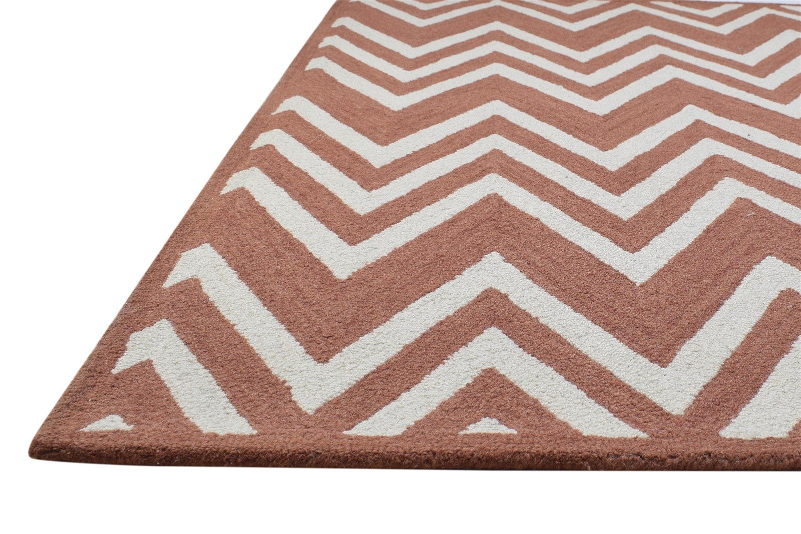 4' X 6' Rug Wool Rust Modern Hand Tufted Scandinavian Chevron Room Size Carpet 