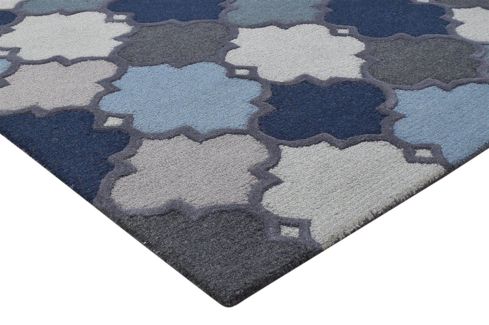 Hand Tufted Blue Wool Rug 4' X 6' Modern Moroccan Trellis Room Size Carpet 