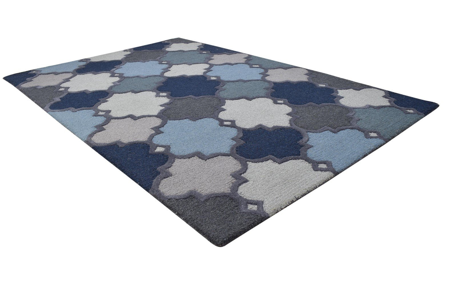 Hand Tufted Blue Wool Rug 4' X 6' Modern Moroccan Trellis Room Size Carpet 