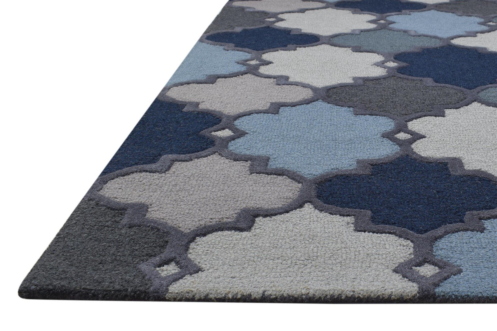 Hand Tufted Blue Wool Rug 4' X 6' Modern Moroccan Trellis Room Size Carpet 