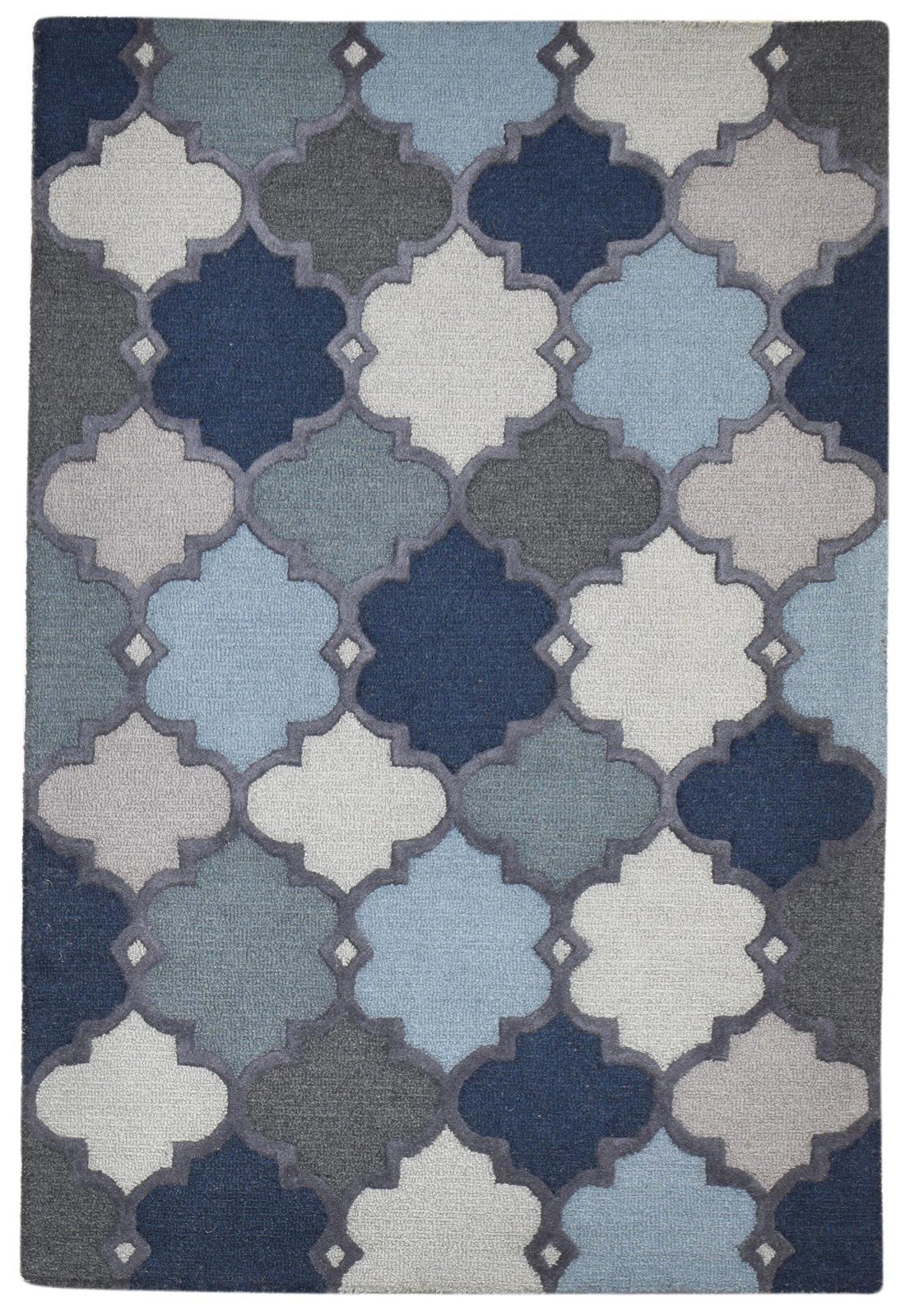 Hand Tufted Blue Wool Rug 4' X 6' Modern Moroccan Trellis Room Size Carpet 