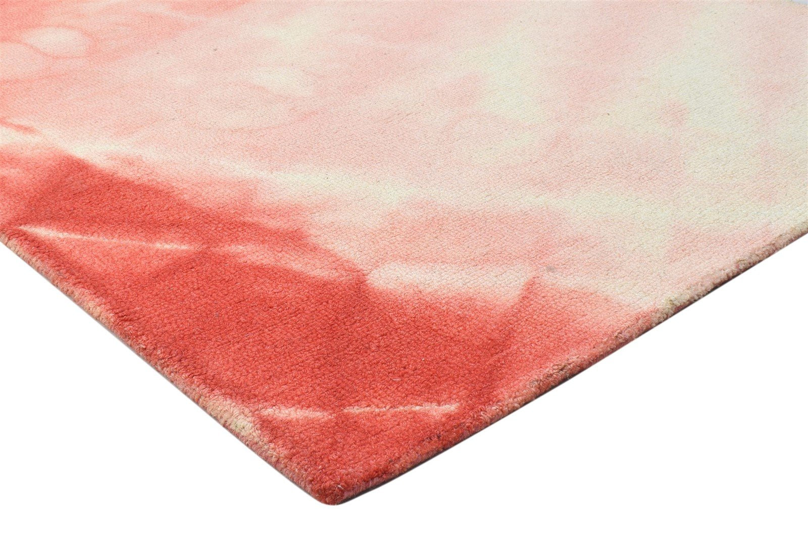 Red Wool Rug 4' X 6' Modern Hand Tufted Shibori Tie Dye Room Size Carpet 