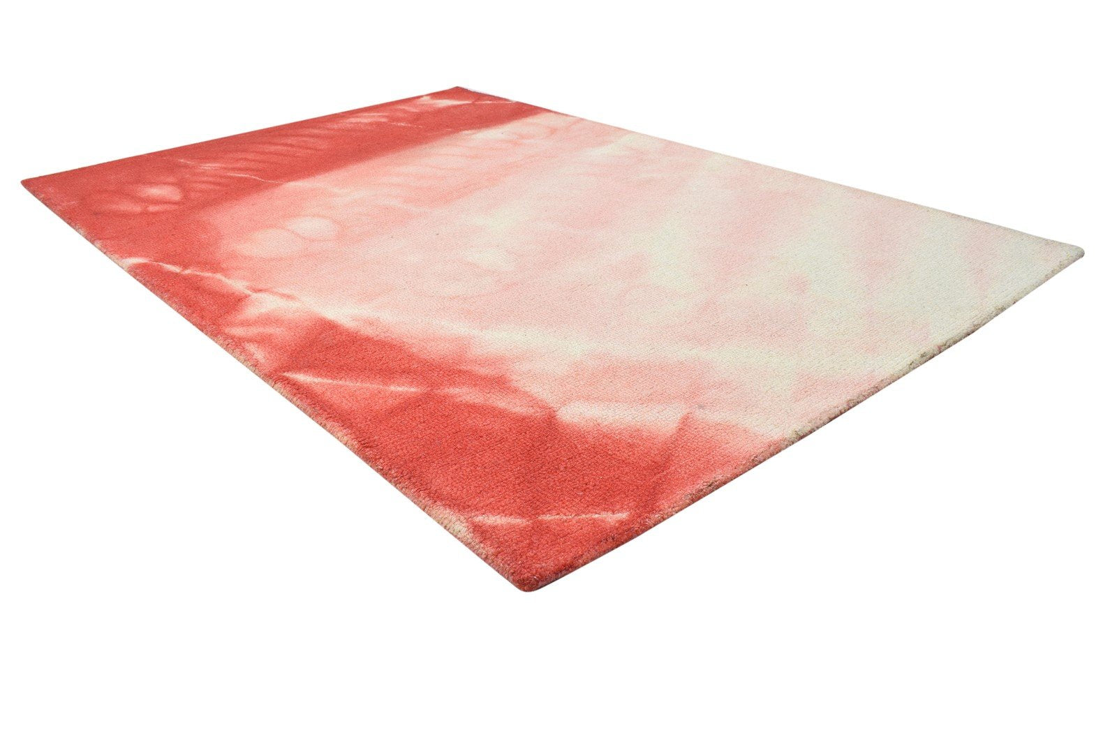 Red Wool Rug 4' X 6' Modern Hand Tufted Shibori Tie Dye Room Size Carpet 