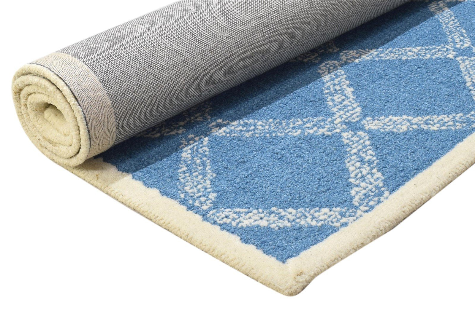 Wool Blue Rug 4' X 6' Modern Hand Tufted Scandinavian Geometric Room Size Carpet 