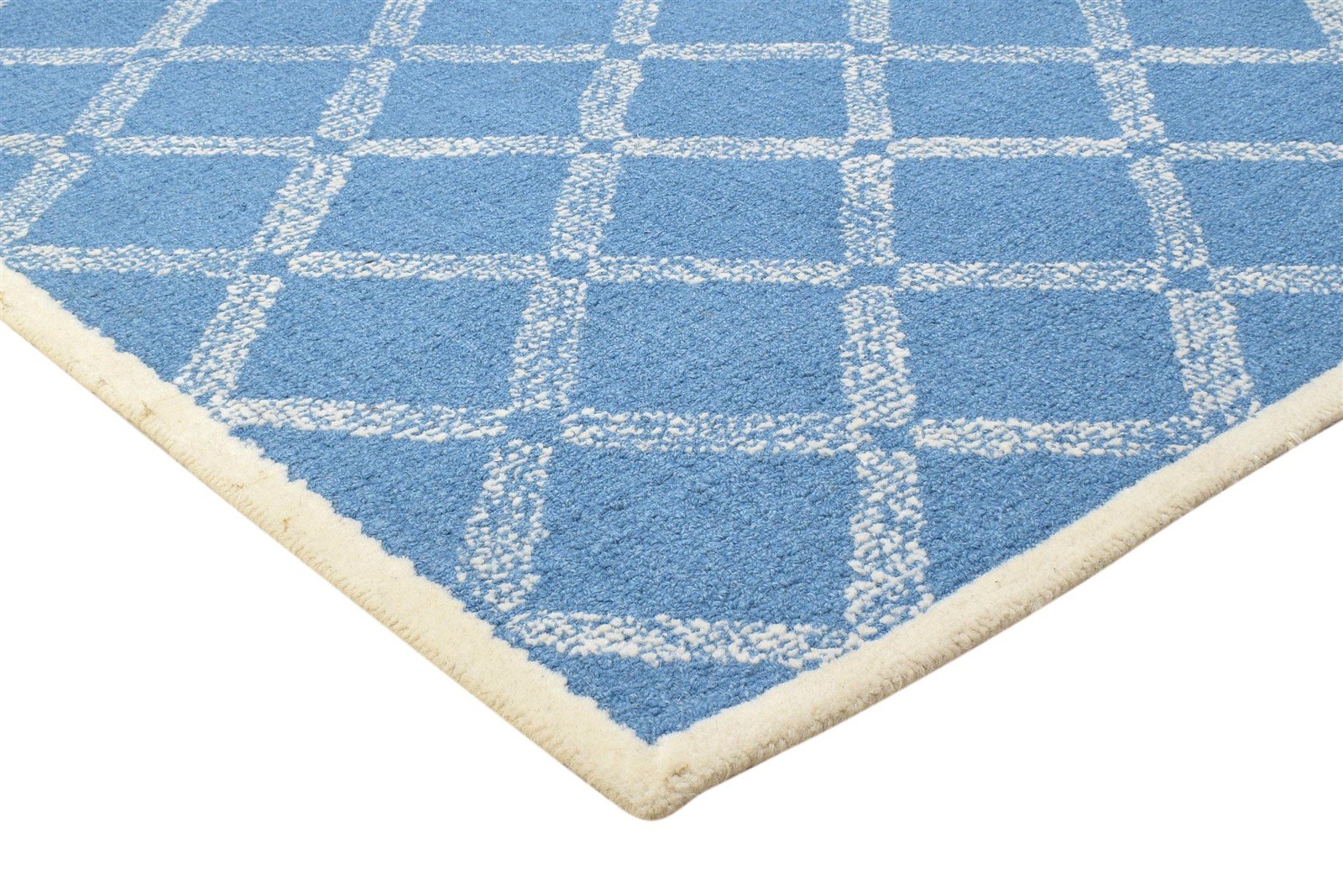 Wool Blue Rug 4' X 6' Modern Hand Tufted Scandinavian Geometric Room Size Carpet 