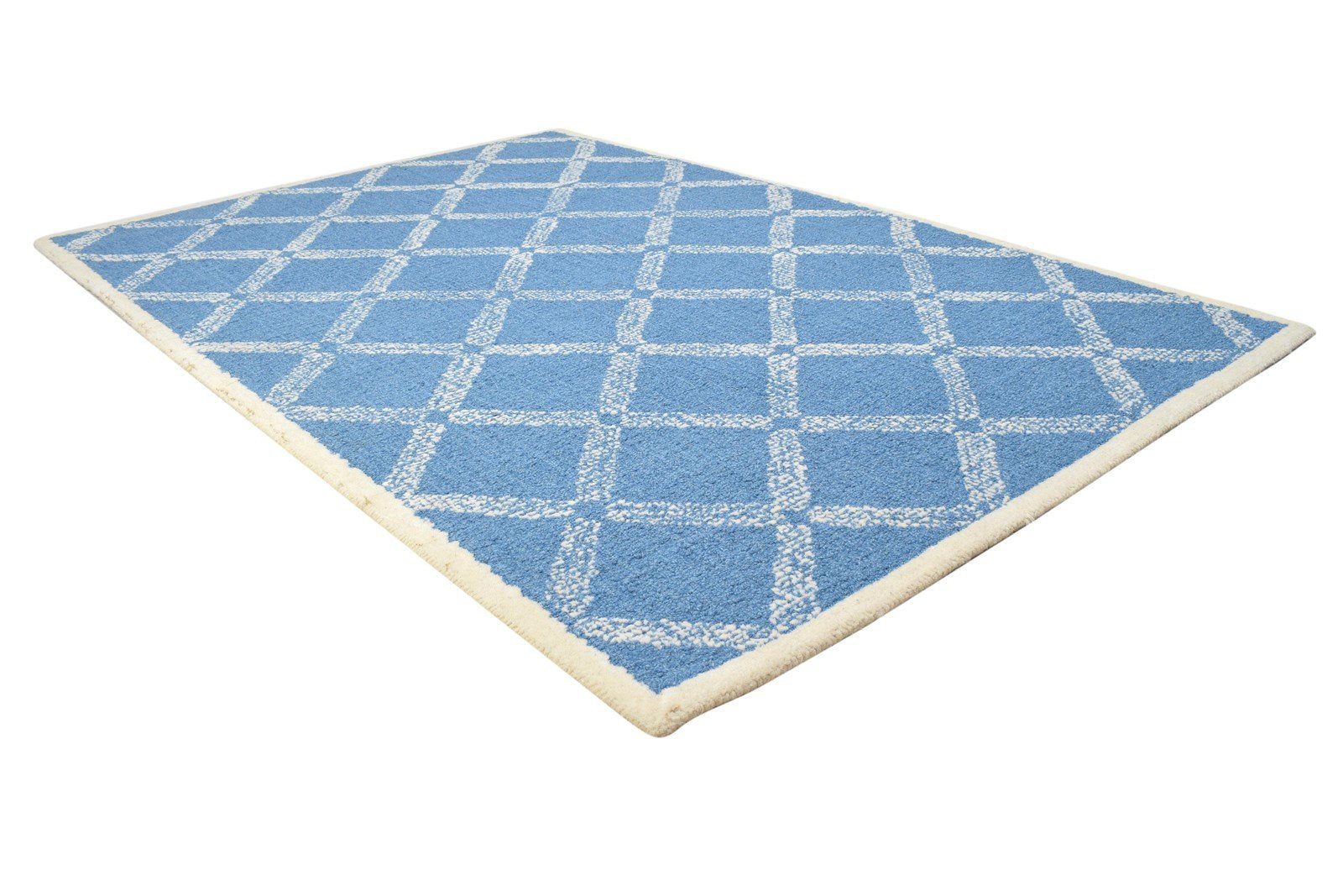 Wool Blue Rug 4' X 6' Modern Hand Tufted Scandinavian Geometric Room Size Carpet 