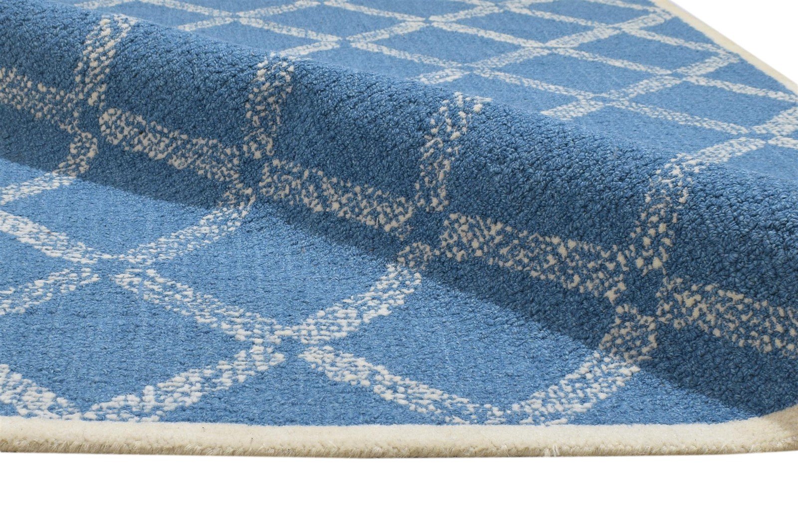 Wool Blue Rug 4' X 6' Modern Hand Tufted Scandinavian Geometric Room Size Carpet 