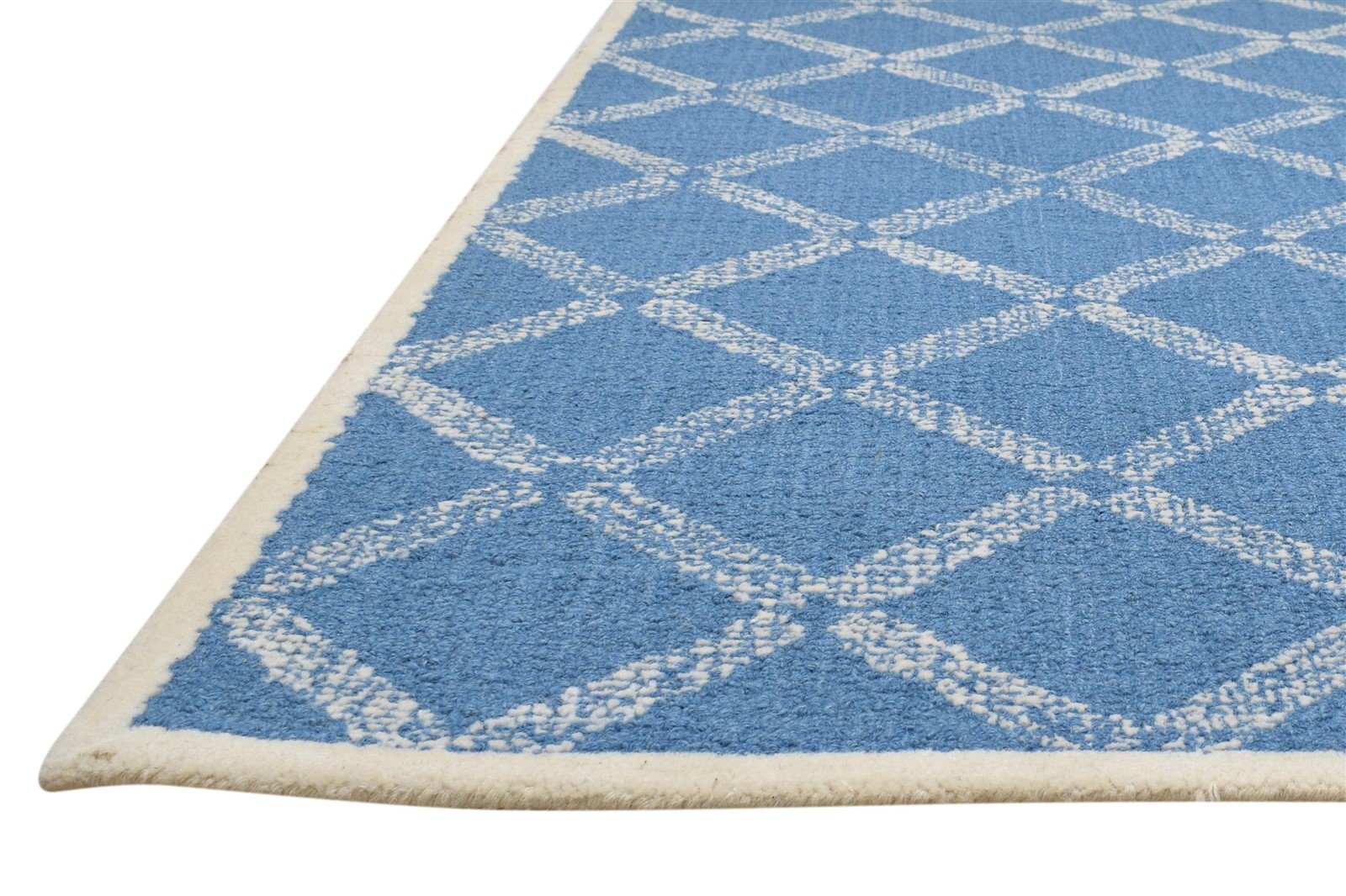 Wool Blue Rug 4' X 6' Modern Hand Tufted Scandinavian Geometric Room Size Carpet 