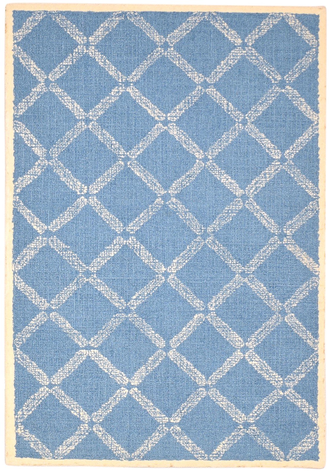 Wool Blue Rug 4' X 6' Modern Hand Tufted Scandinavian Geometric Room Size Carpet 