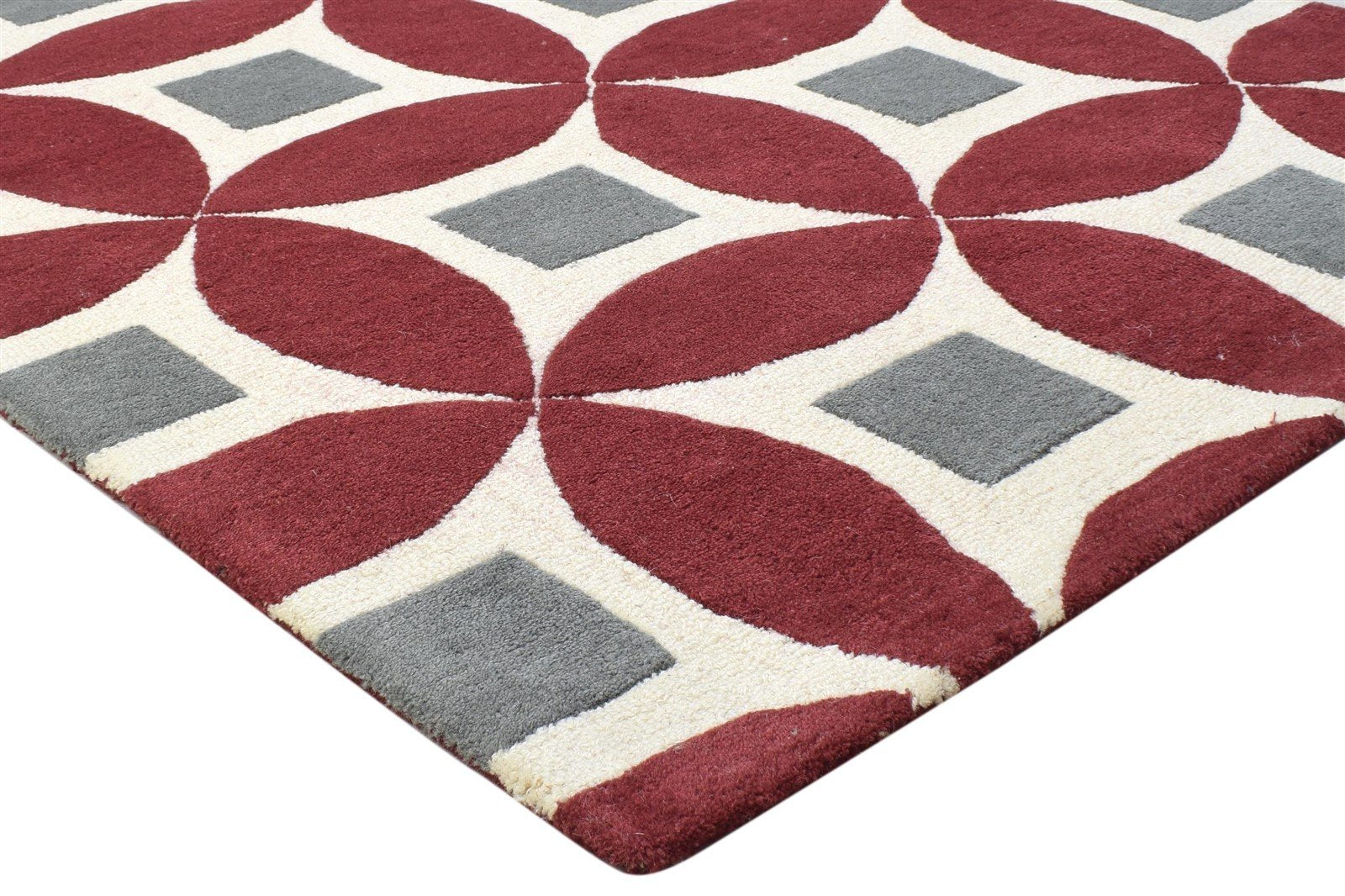 4' X 6' Rug Wool Red Modern Hand Tufted Moroccan Geometric Room Size Carpet 