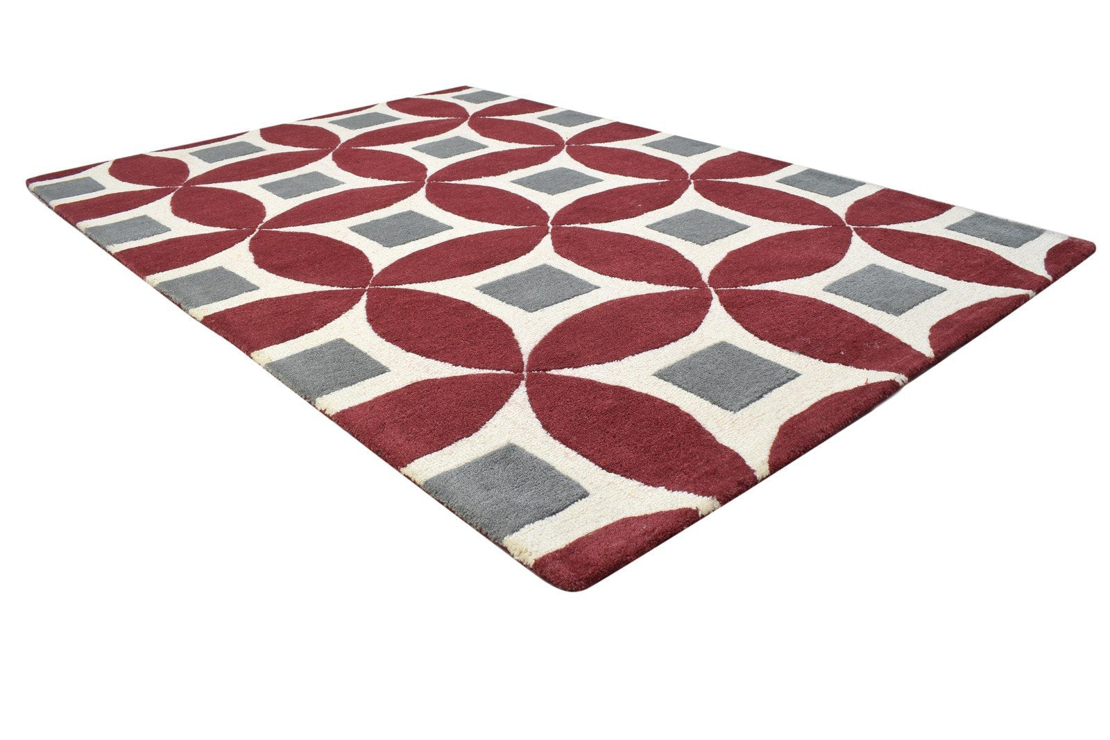 4' X 6' Rug Wool Red Modern Hand Tufted Moroccan Geometric Room Size Carpet 