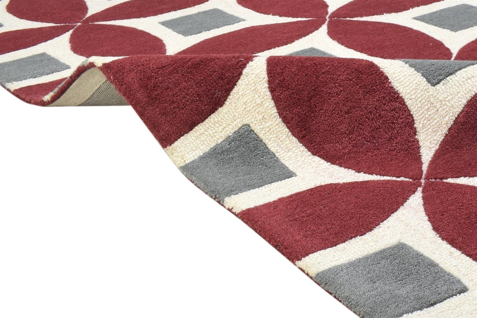 4' X 6' Rug Wool Red Modern Hand Tufted Moroccan Geometric Room Size Carpet 