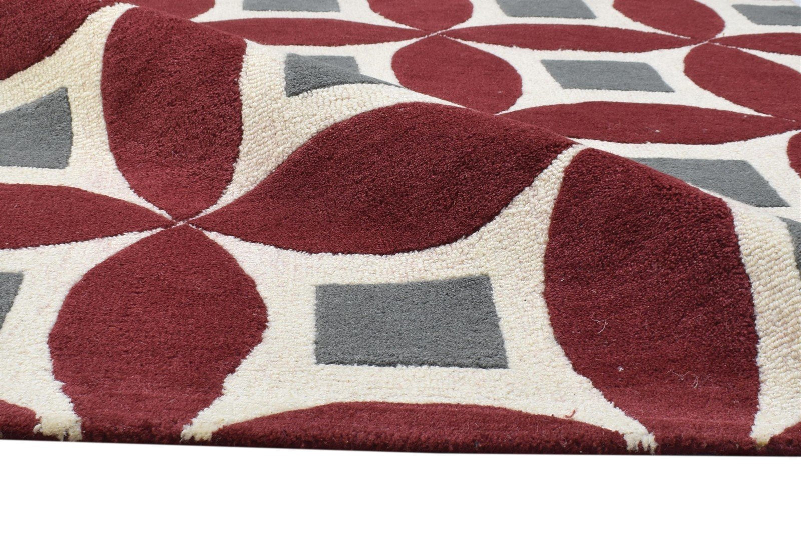 4' X 6' Rug Wool Red Modern Hand Tufted Moroccan Geometric Room Size Carpet 