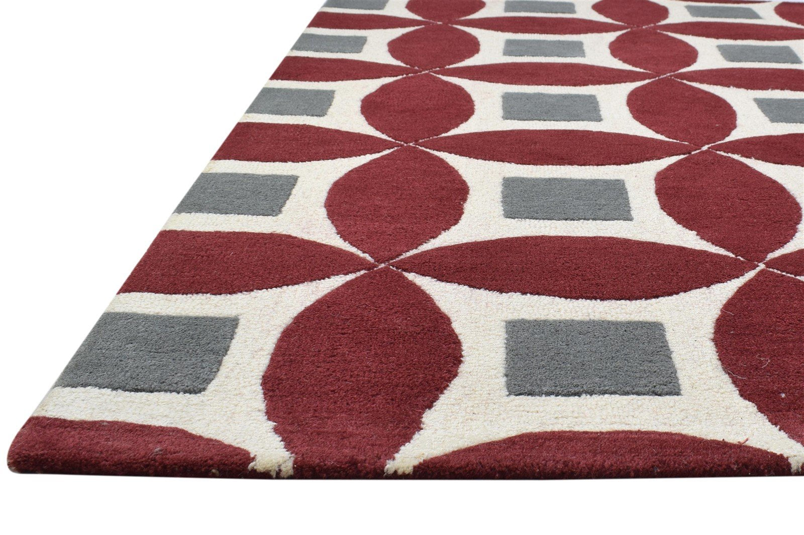 4' X 6' Rug Wool Red Modern Hand Tufted Moroccan Geometric Room Size Carpet 