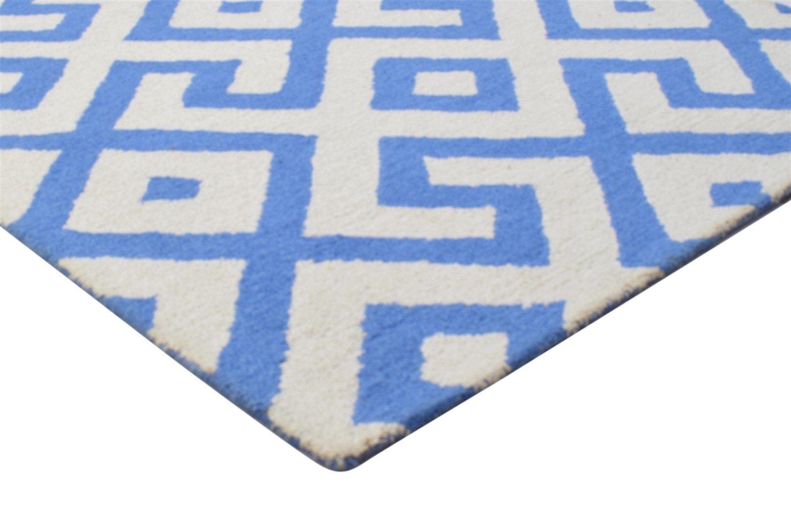 Hand Tufted Blue Wool Rug 4' X 6' Modern Scandinavian Geometric Room Size Carpet 