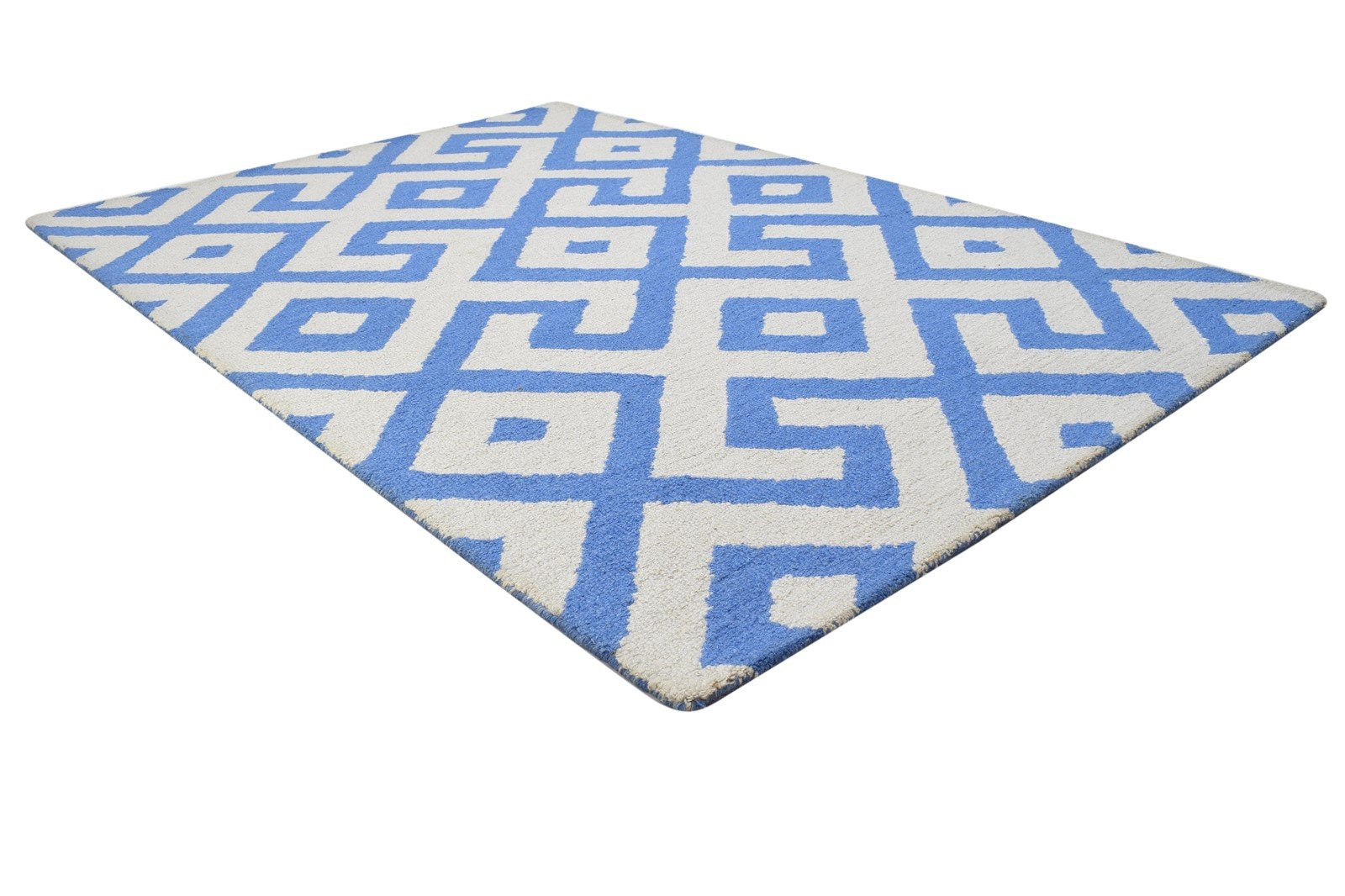 Hand Tufted Blue Wool Rug 4' X 6' Modern Scandinavian Geometric Room Size Carpet 