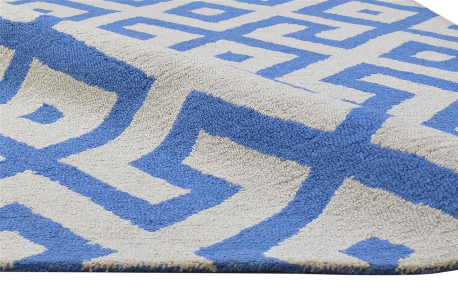 Hand Tufted Blue Wool Rug 4' X 6' Modern Scandinavian Geometric Room Size Carpet 