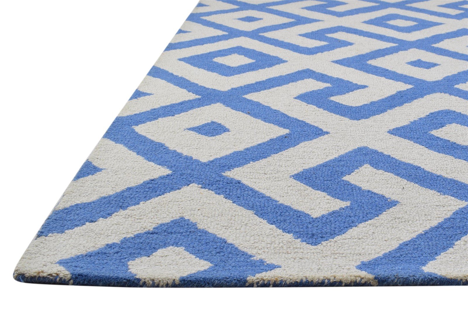 Hand Tufted Blue Wool Rug 4' X 6' Modern Scandinavian Geometric Room Size Carpet 