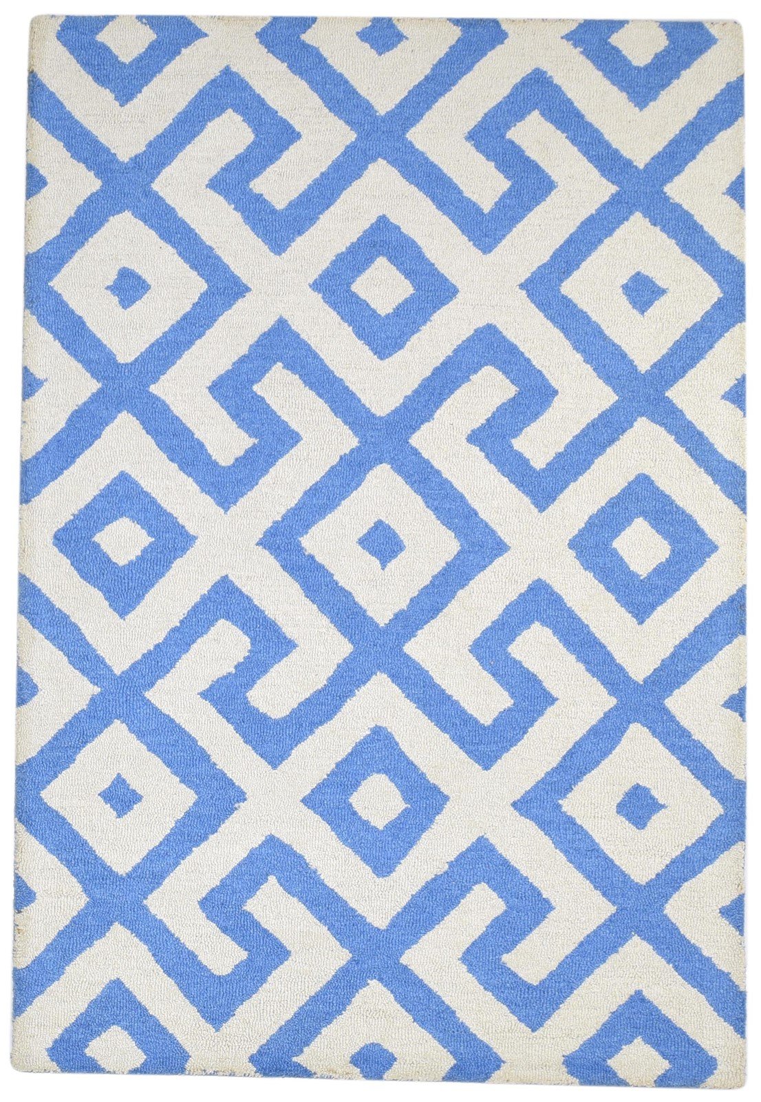 Hand Tufted Blue Wool Rug 4' X 6' Modern Scandinavian Geometric Room Size Carpet 