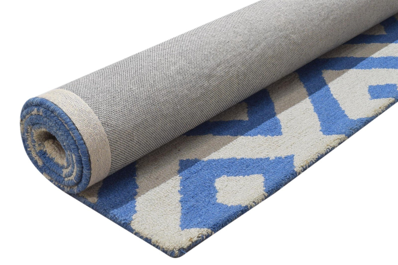 Hand Tufted Blue Wool Rug 4' X 6' Modern Scandinavian Geometric Room Size Carpet 