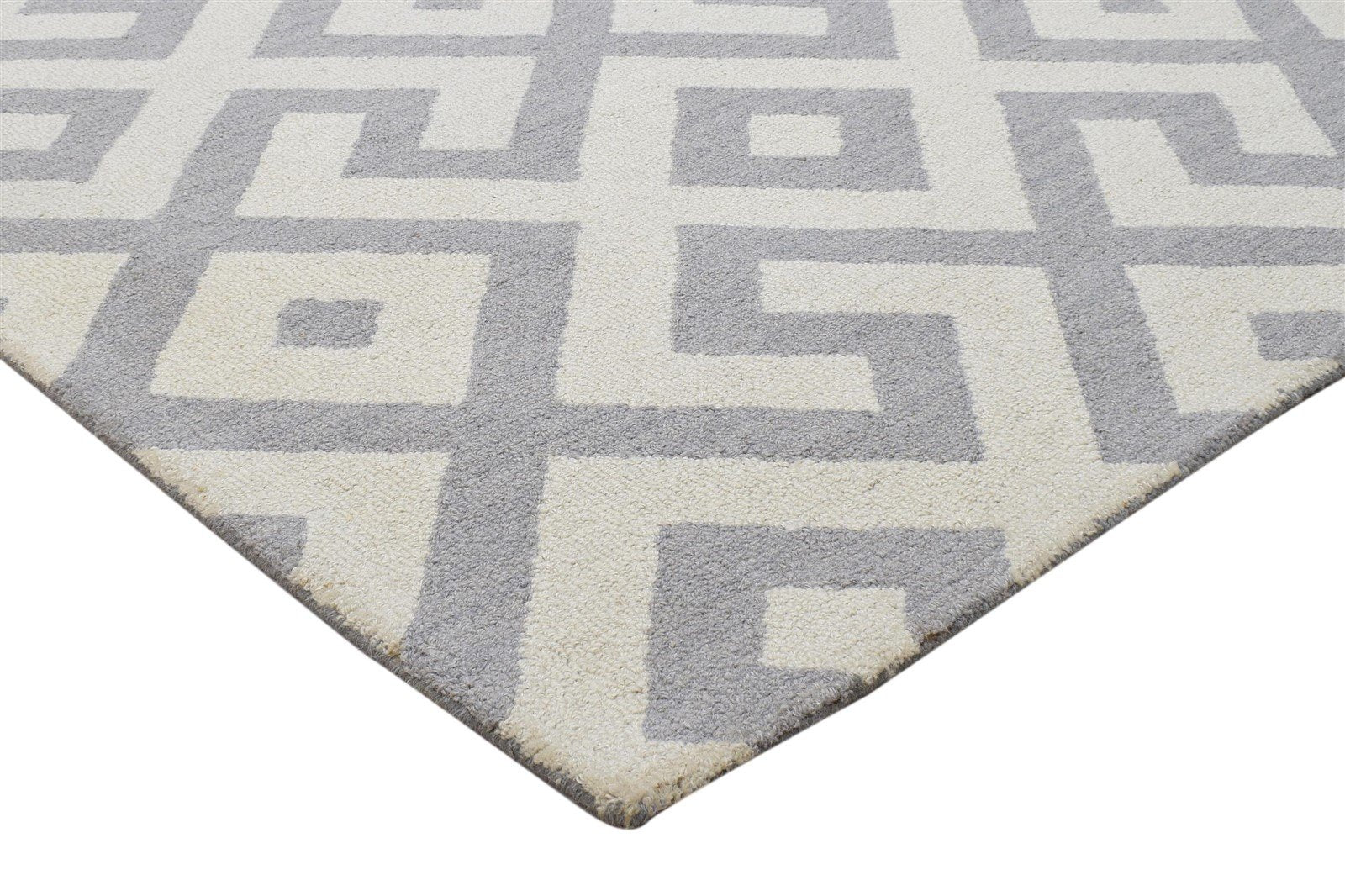 Grey Wool Rug 4' X 6' Modern Hand Tufted Scandinavian Geometric Room Size Carpet 