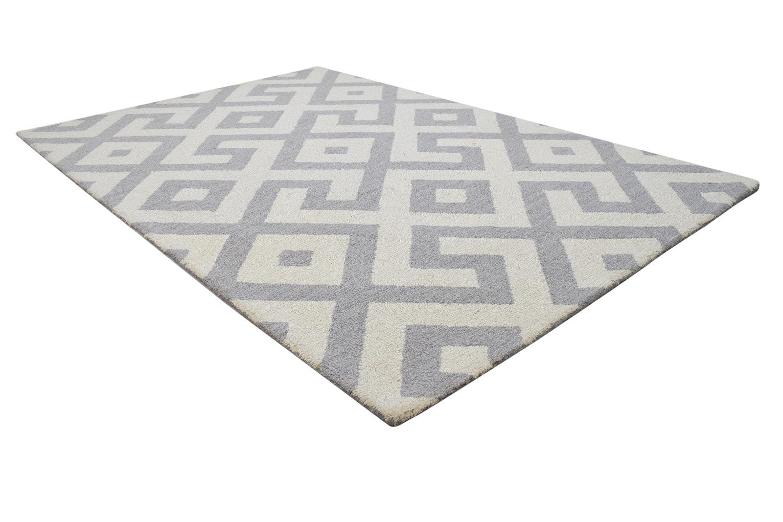 Grey Wool Rug 4' X 6' Modern Hand Tufted Scandinavian Geometric Room Size Carpet 