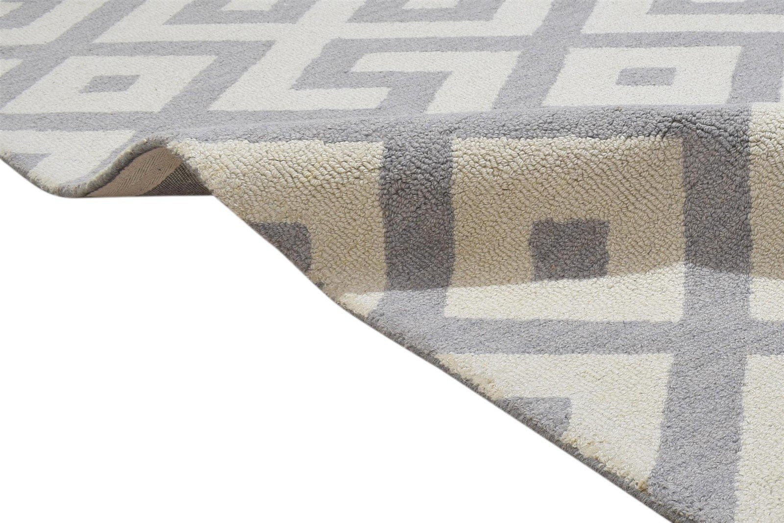 Grey Wool Rug 4' X 6' Modern Hand Tufted Scandinavian Geometric Room Size Carpet 