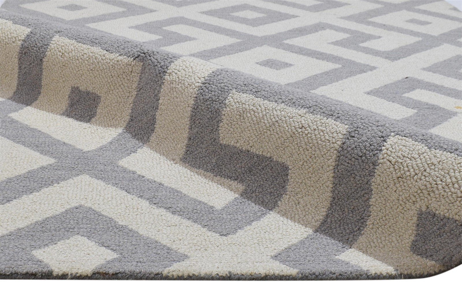 Grey Wool Rug 4' X 6' Modern Hand Tufted Scandinavian Geometric Room Size Carpet 