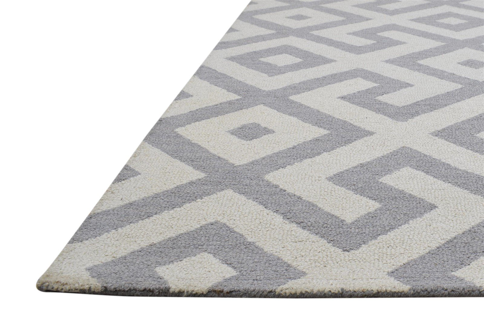 Grey Wool Rug 4' X 6' Modern Hand Tufted Scandinavian Geometric Room Size Carpet 