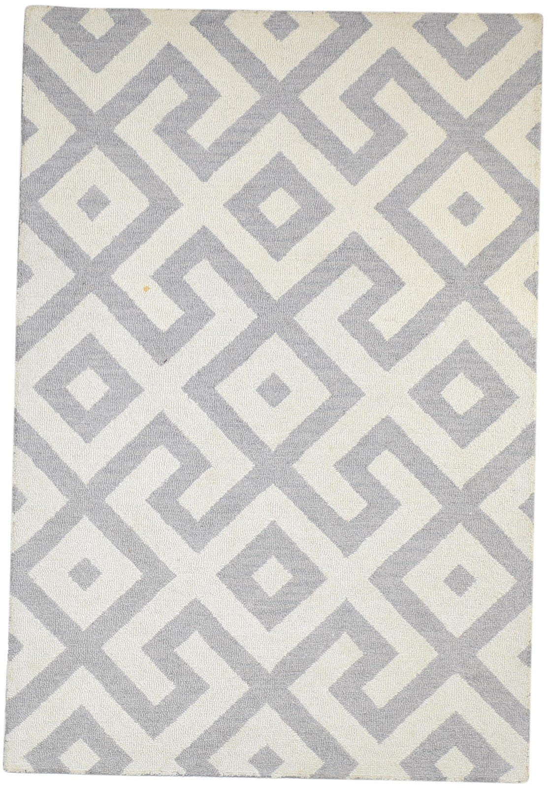 Grey Wool Rug 4' X 6' Modern Hand Tufted Scandinavian Geometric Room Size Carpet 