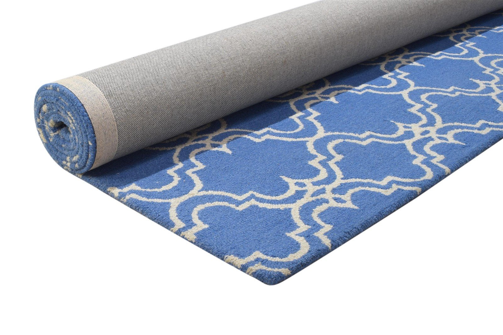 Hand Tufted Blue Wool Rug 8' X 10' Modern Moroccan Trellis Large Carpet 