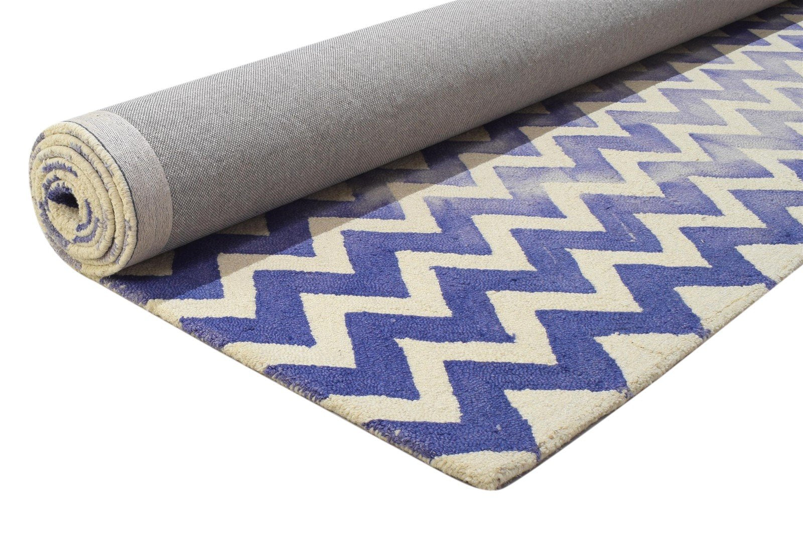 Blue Wool Rug 8' X 10' Modern Hand Tufted Scandinavian Chevron Large Carpet 