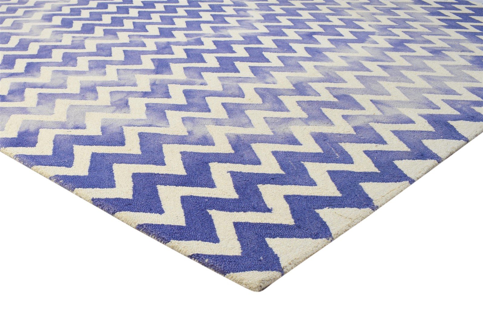 Blue Wool Rug 8' X 10' Modern Hand Tufted Scandinavian Chevron Large Carpet 