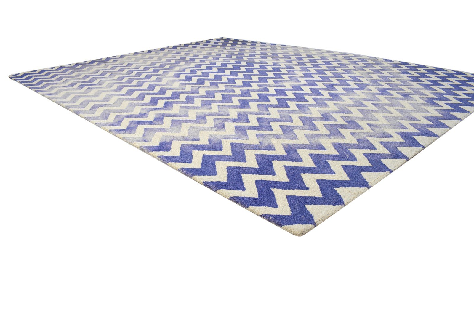 Blue Wool Rug 8' X 10' Modern Hand Tufted Scandinavian Chevron Large Carpet  Area Rug 