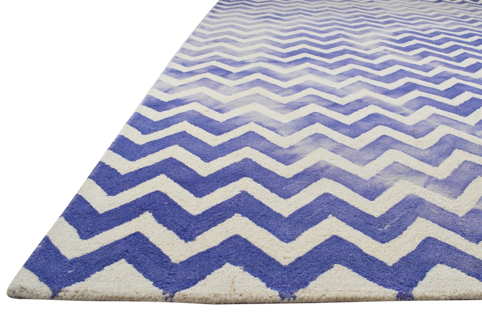 Blue Wool Rug 8' X 10' Modern Hand Tufted Scandinavian Chevron Large Carpet 