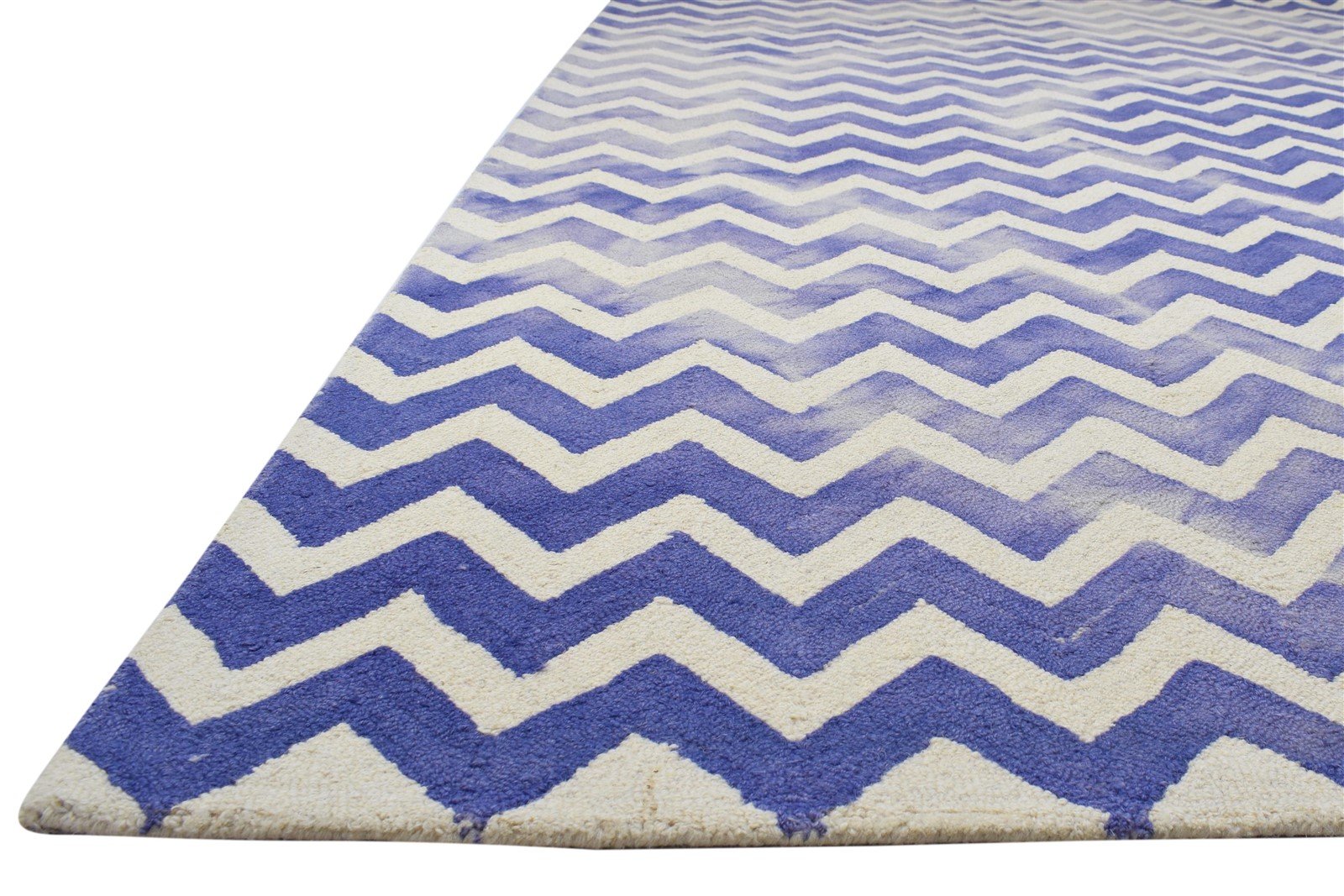 Blue Wool Rug 8' X 10' Modern Hand Tufted Scandinavian Chevron Large Carpet  Area Rug 