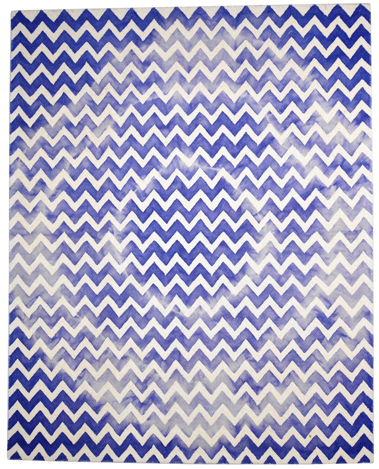 Blue Wool Rug 8' X 10' Modern Hand Tufted Scandinavian Chevron Large Carpet  Area Rug 