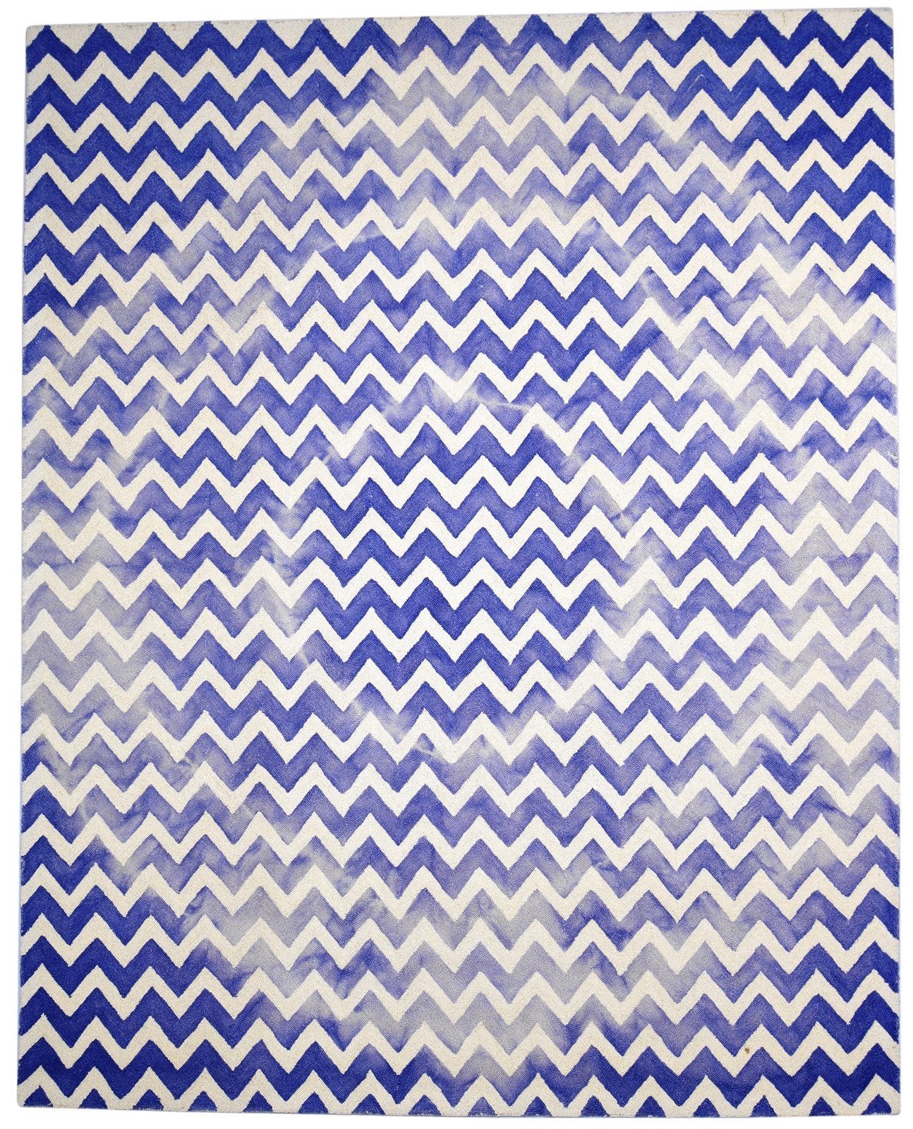 Blue Wool Rug 8' X 10' Modern Hand Tufted Scandinavian Chevron Large Carpet 