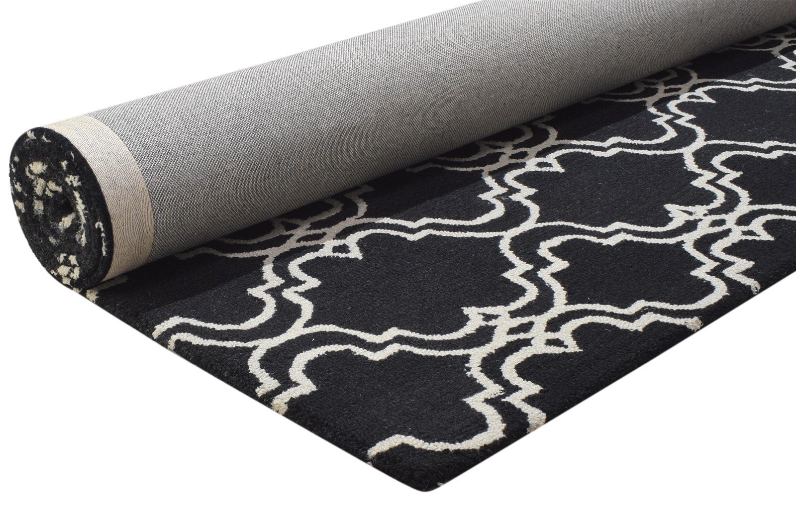 Wool Black Rug 8' X 10' Modern Hand Tufted Moroccan Trellis Large Carpet 