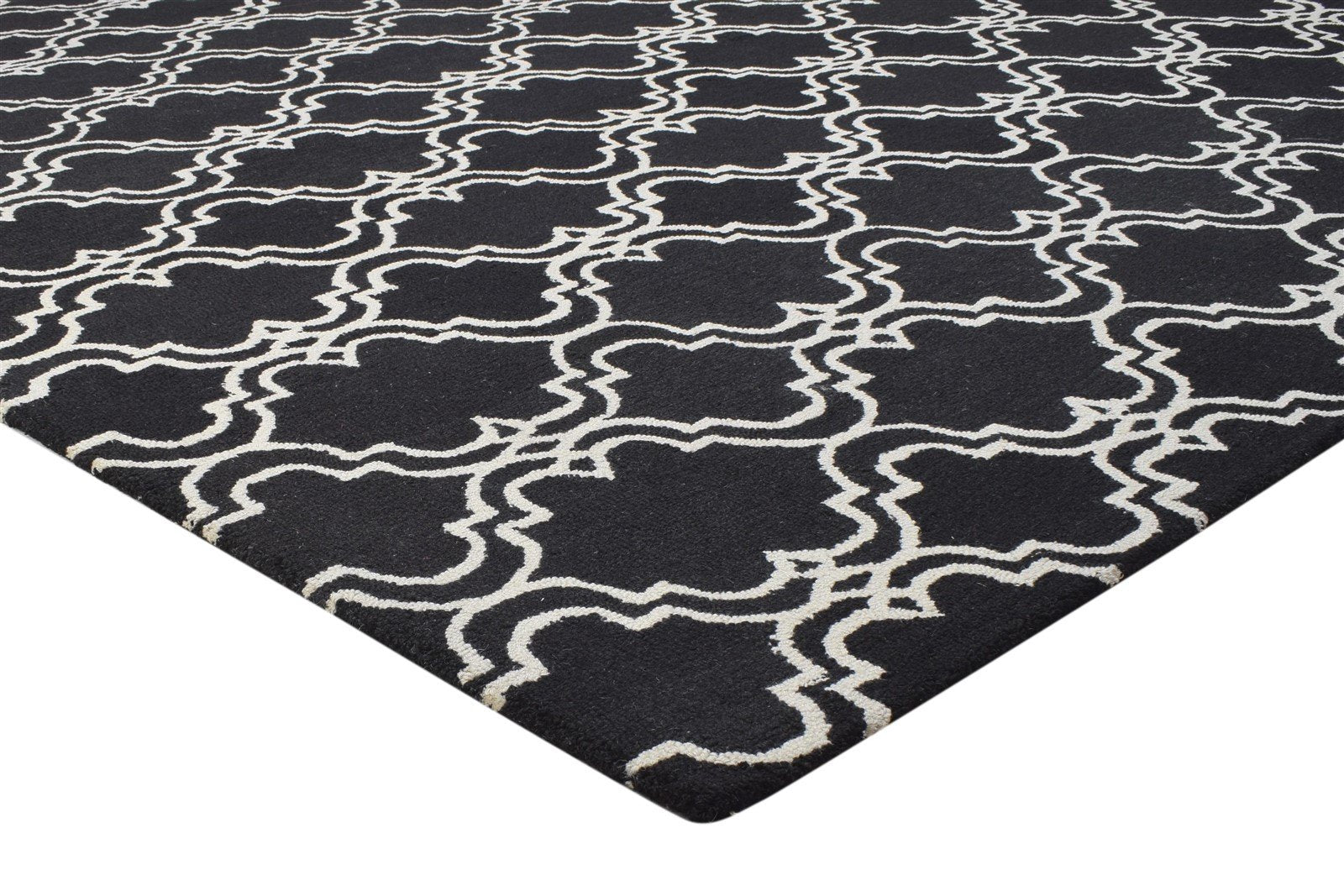 Wool Black Rug 8' X 10' Modern Hand Tufted Moroccan Trellis Large Carpet 