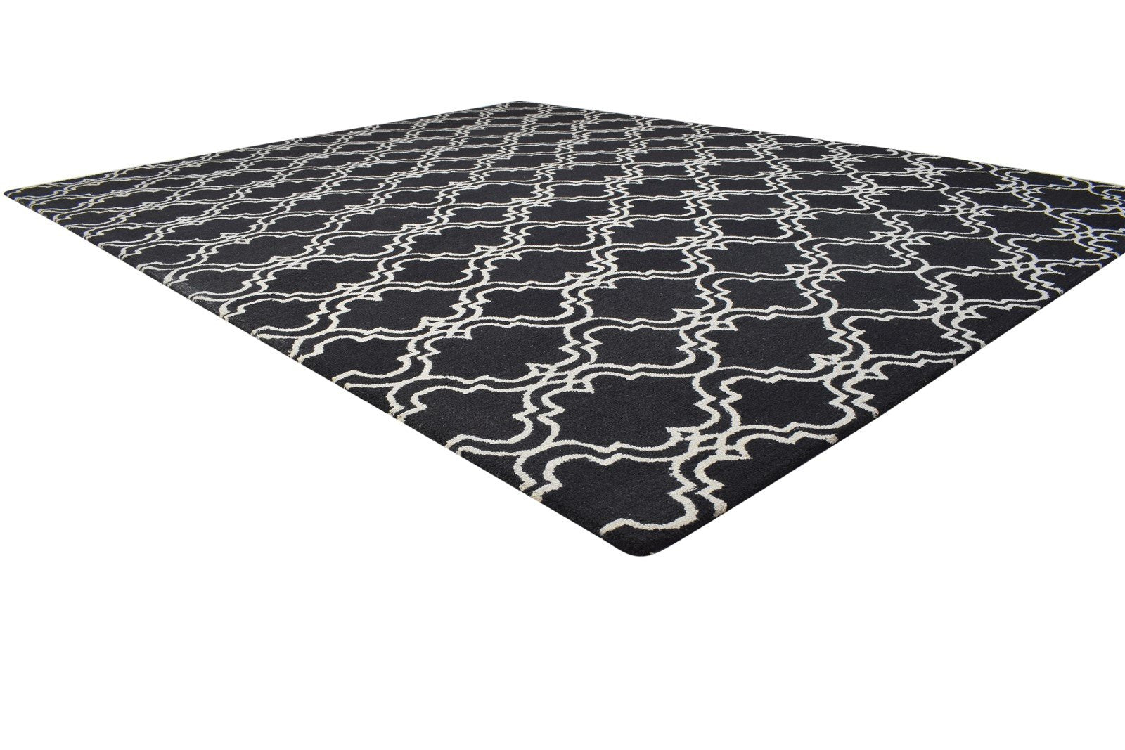 Wool Black Rug 8' X 10' Modern Hand Tufted Moroccan Trellis Large Carpet 