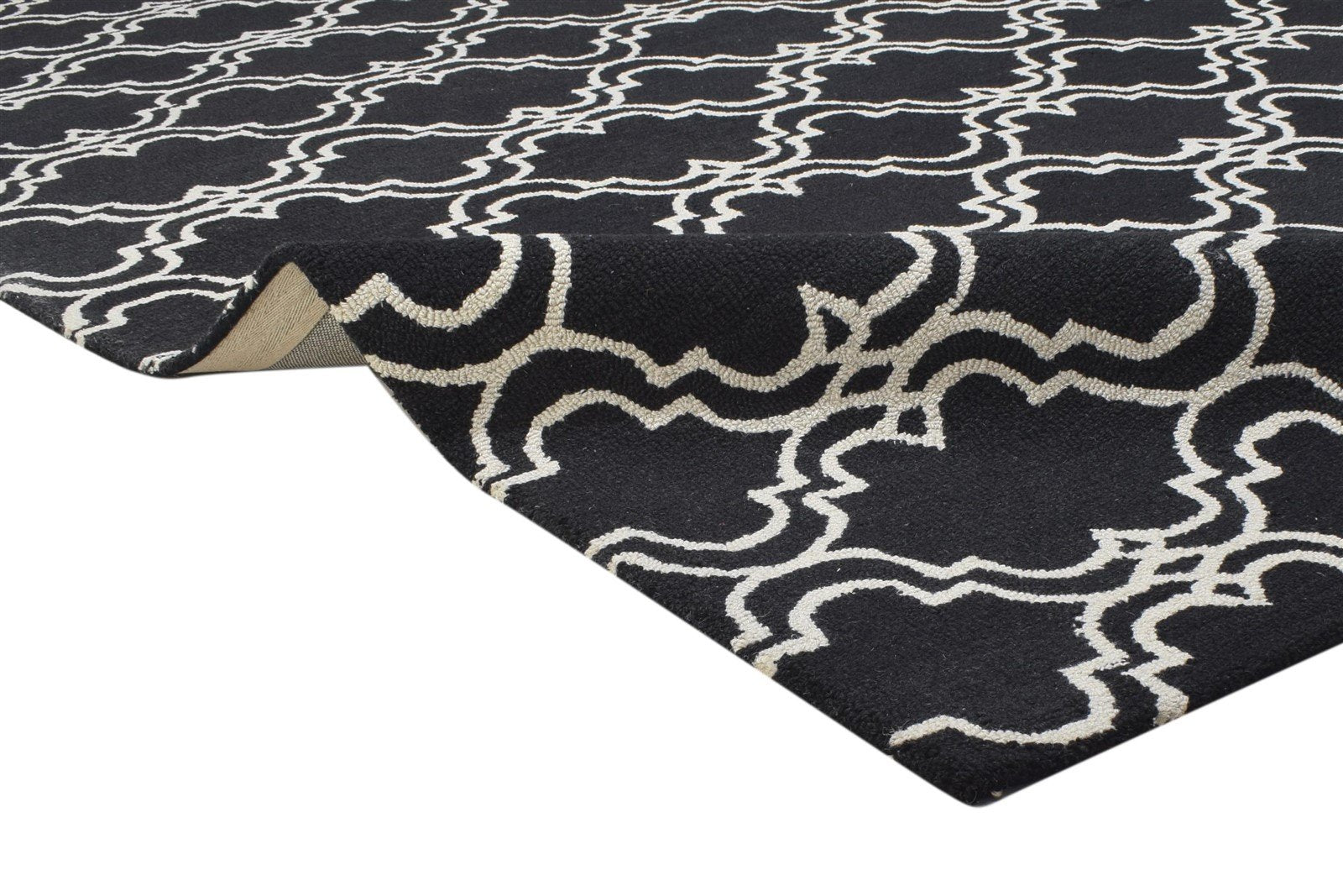 Wool Black Rug 8' X 10' Modern Hand Tufted Moroccan Trellis Large Carpet 