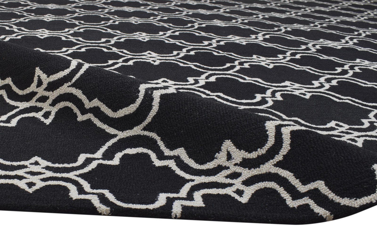 Wool Black Rug 8' X 10' Modern Hand Tufted Moroccan Trellis Large Carpet 